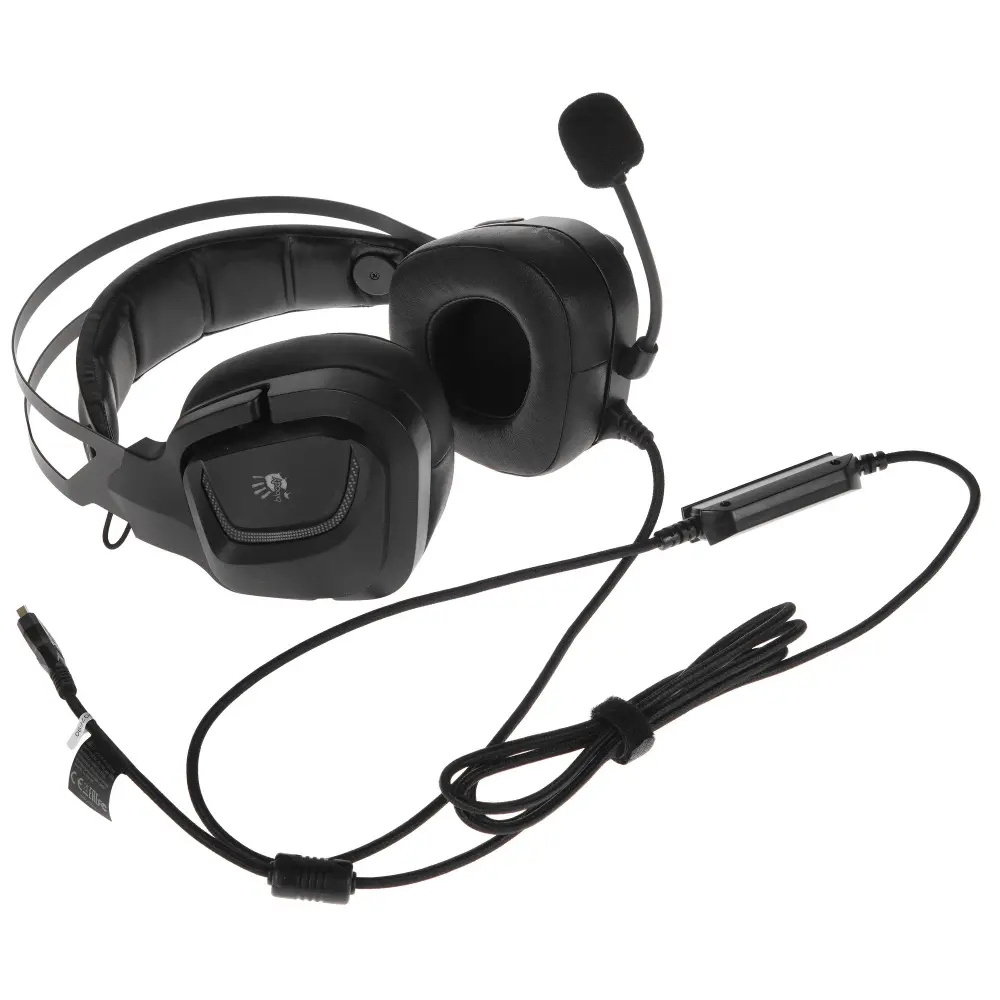 Bloody G570 Black o'yin garniturasi, USB, Virtual 7.1 Surround Sound, 50 mm, RGB-yoritish, shovqinni bostiruvchi olinadigan mikrofon