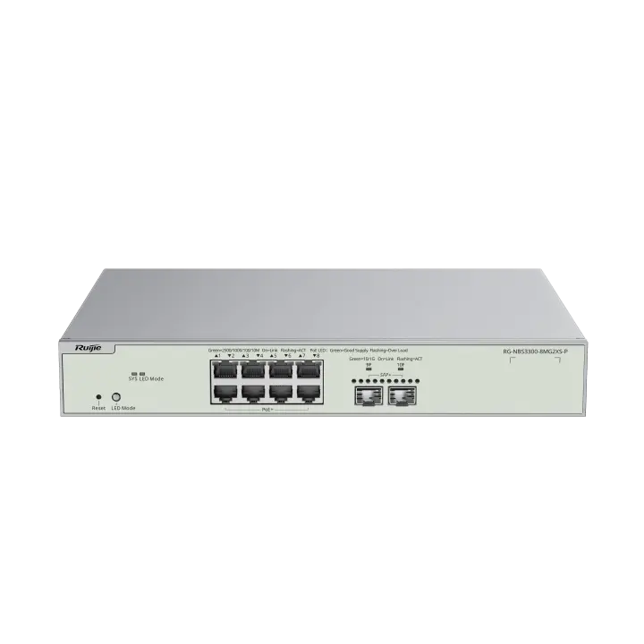 Коммутатор Ruijie Reyee RG-NBS3300-8MG2XS-P, 10 портов, Multi-Gigabit, 8 PoE+, 240 Вт, 2 SFP+ 10G